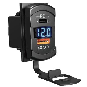 USB-A + USB-C poort + voltmeter 12/24V - Eu14 195 63 - EU14.195.63