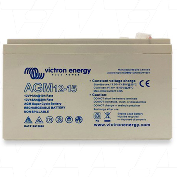 AGM Super Cycle accu 12V/15Ah (Faston) - Victron energy bat412015080 - VIBAT412015080